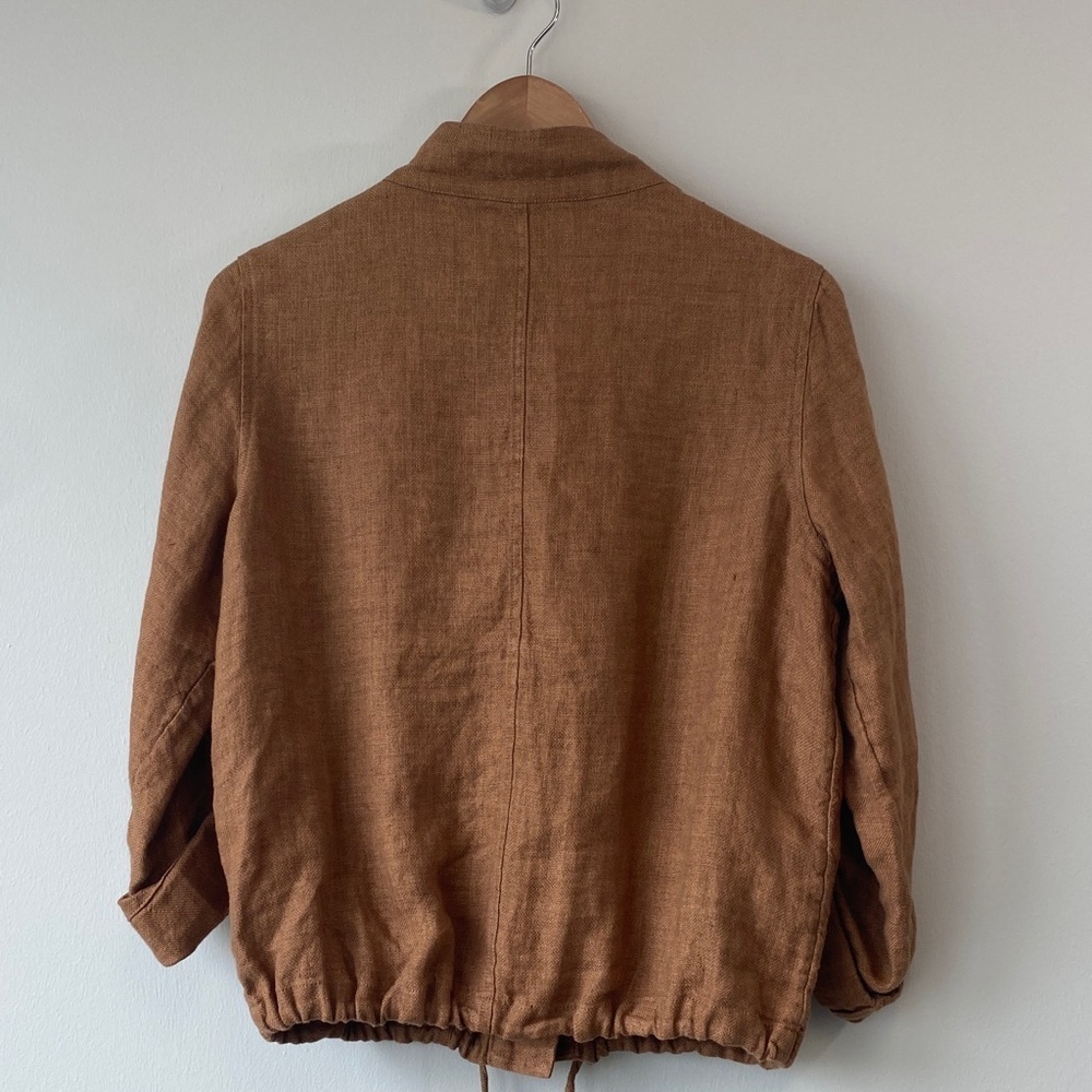 C&C California 100% Linen Golden Brown Snap Front Utility Jacket Shacket - Picture 6 of 6
